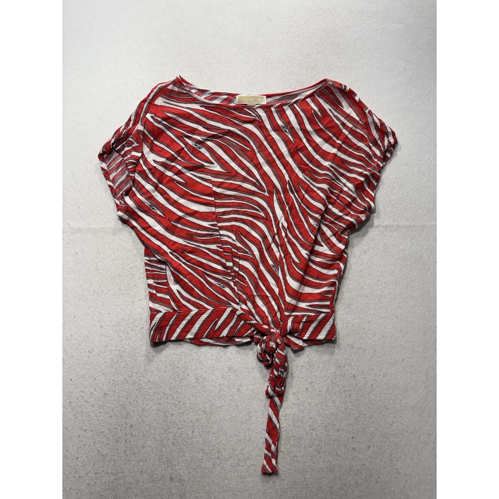 MICHAEL Michael Kors Blouse Womens Small Red Animal Print Tie Front Crop Top